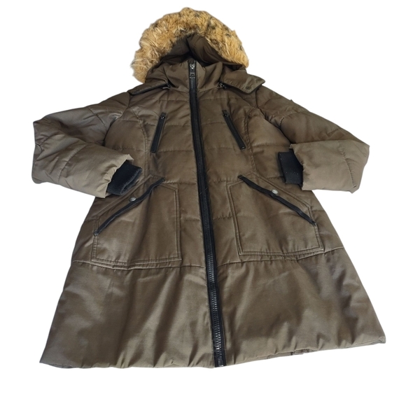 Guess Women's Olive Green Parka Coat Faux Fur Removable Hood Size Medium - Picture 3 of 16